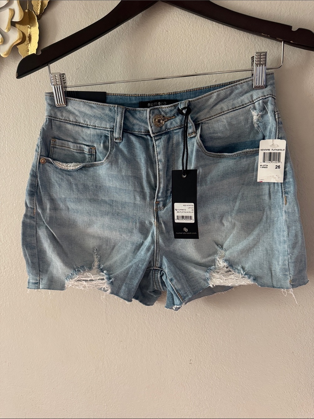 Numero Light Wash Distressed Denim Shorts - Light Blue
